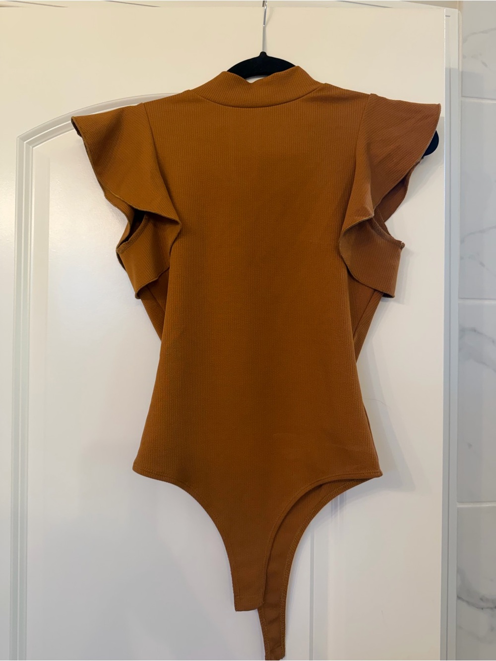 TCEC Brown Ruffle-Sleeve Ribbed One-Piece Bodysuit